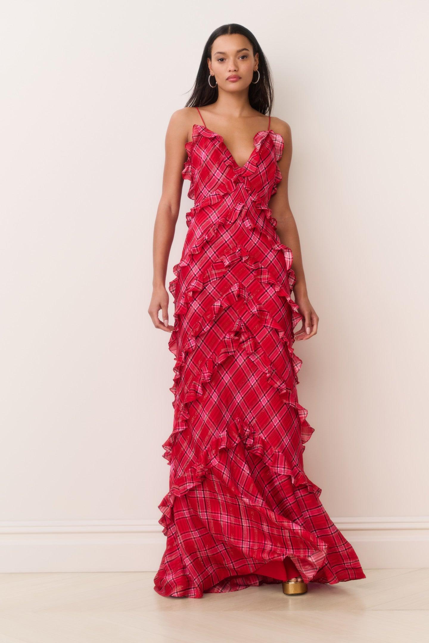 Ellietta Tartan Ruffle Maxi Dress Product Image