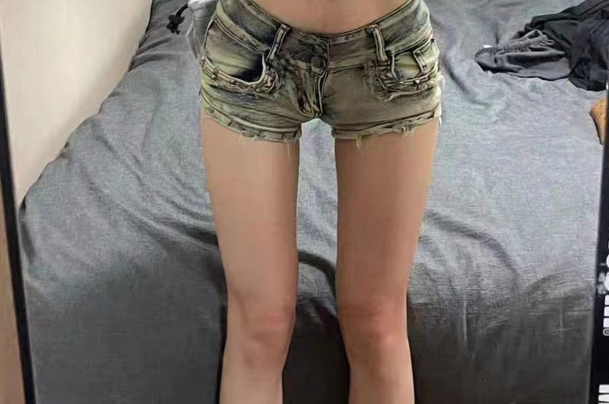 Low Rise Studded Denim Hot Pants Product Image