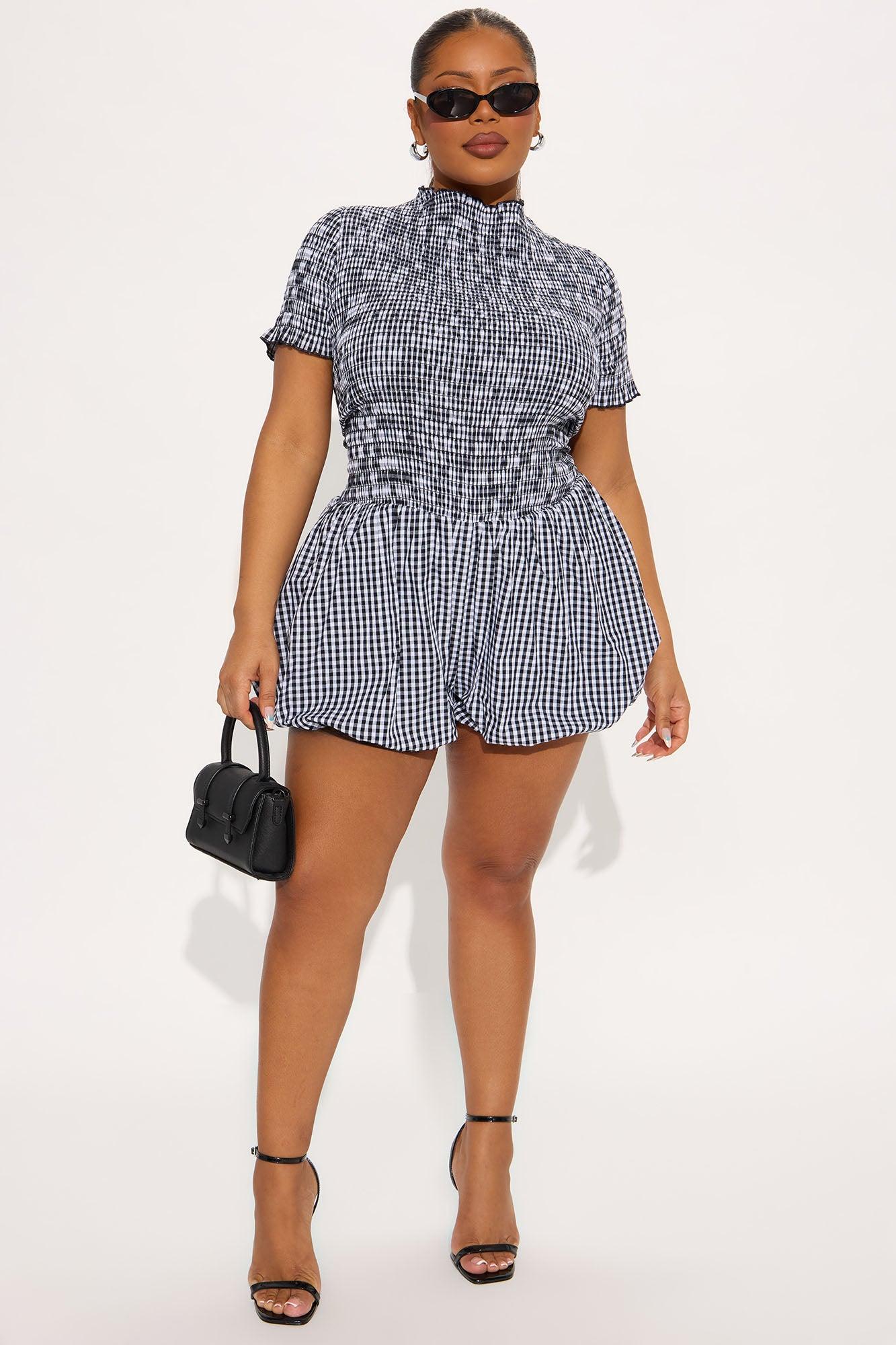Garden Picnic Gingham Bubble Romper - Black/combo Product Image
