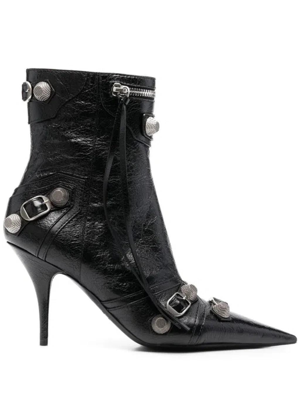 BALENCIAGA Womens Cagole Lambskin Buckle Zip Ankle Booties In Black Product Image