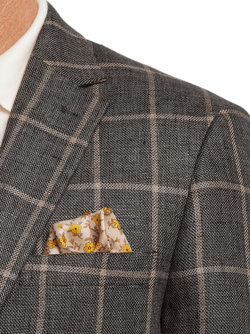 Linen Windowpane Single Breasted Notch Lapel Sport Coat - Charcoal Product Image