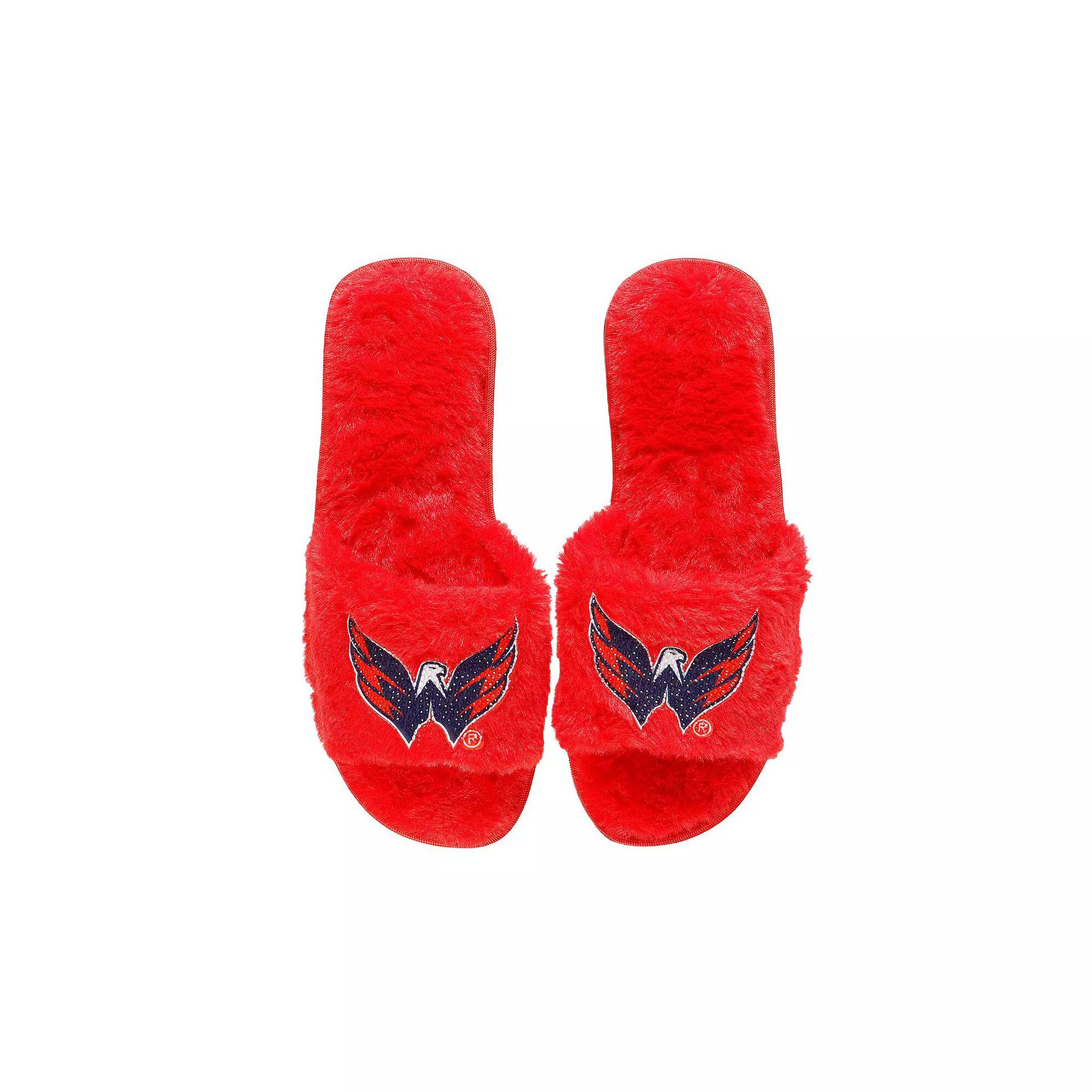Women's FOCO Red Washington Capitals Rhinestone Fuzzy Slippers, Size: XL Product Image