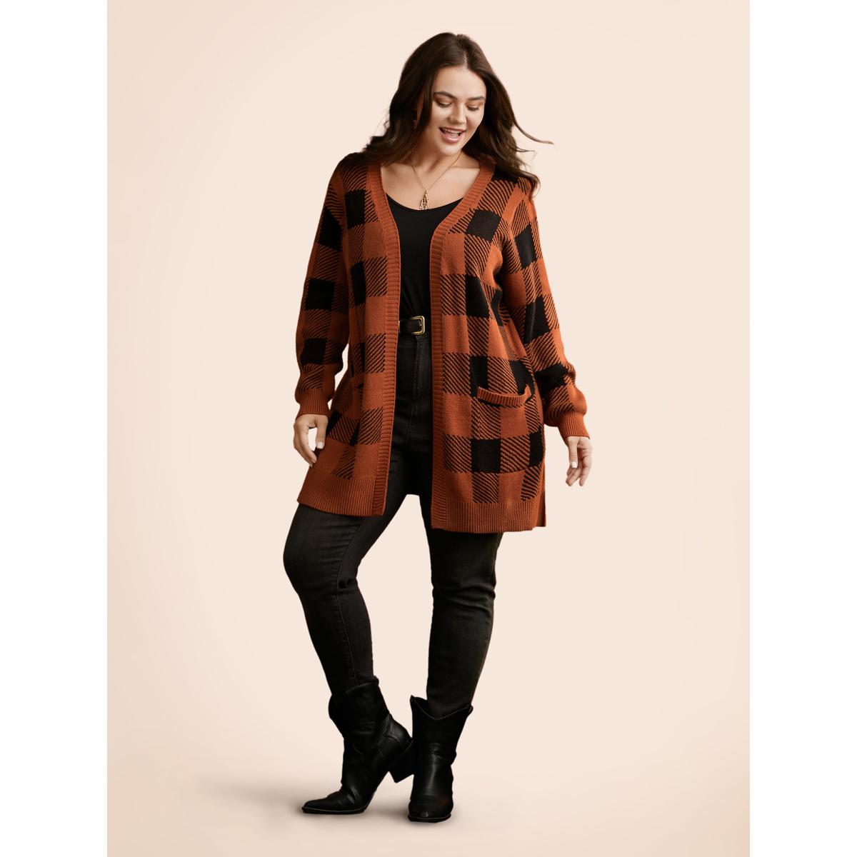 Plus Size Supersoft Essentials Plaid Open Cardigan Rust Women Leisure Loose Long Sleeve Casual Cardigans BloomChic 18-20/2X Product Image