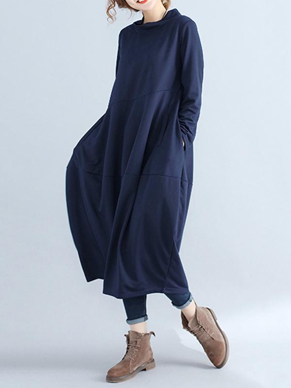 Casual Loose Plus Size Solid Color Hooded Midi Dresses Product Image
