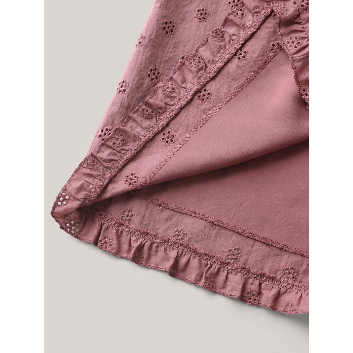 Plus Size Cotton Embroidered Ruffled Hem Wide-Leg Shorts Women Rouge Boho Cut-Out Wide Leg Vacation Shorts BloomChic 14-16/1X Product Image