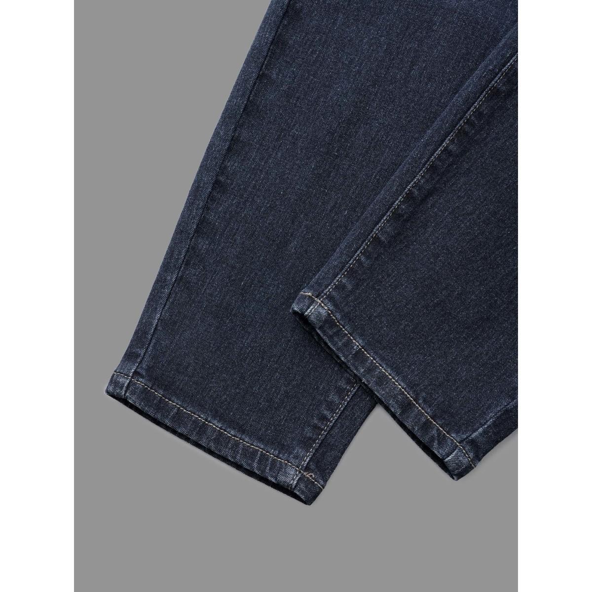 Plus Size Dark Wash Button Up Skinny Jeans Women Darkindigo Casual Button Medium stretch Slanted pocket Jeans BloomChic 20/2X Product Image