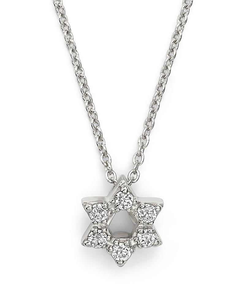 Womens Tiny Treasures 0.09 TCW Diamond & 18K White Gold Star Of David Necklace Product Image