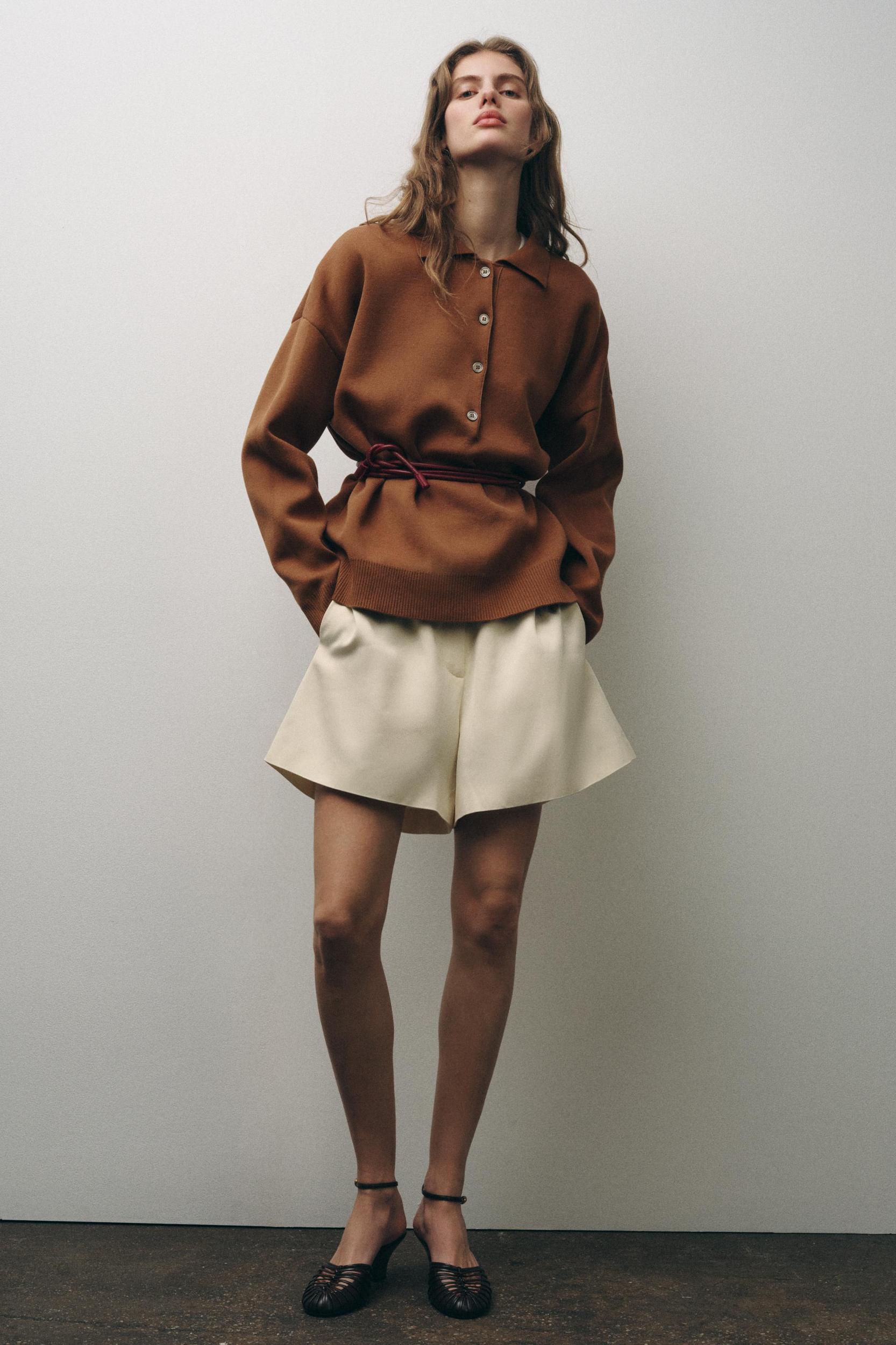 OVERSIZED BASIC KNIT POLO SWEATER Product Image