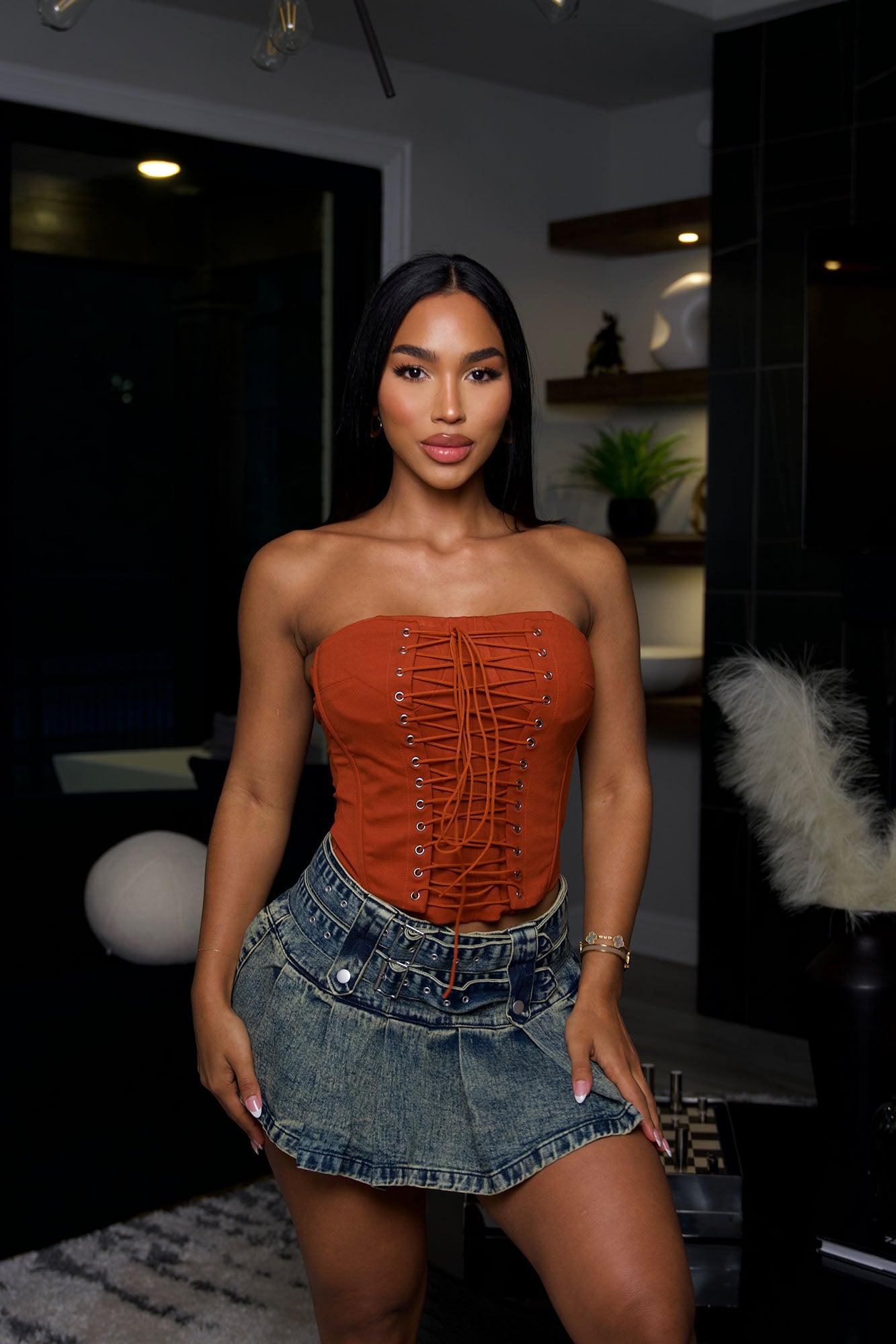 New Obsession Lace Up Corset - Rust Product Image