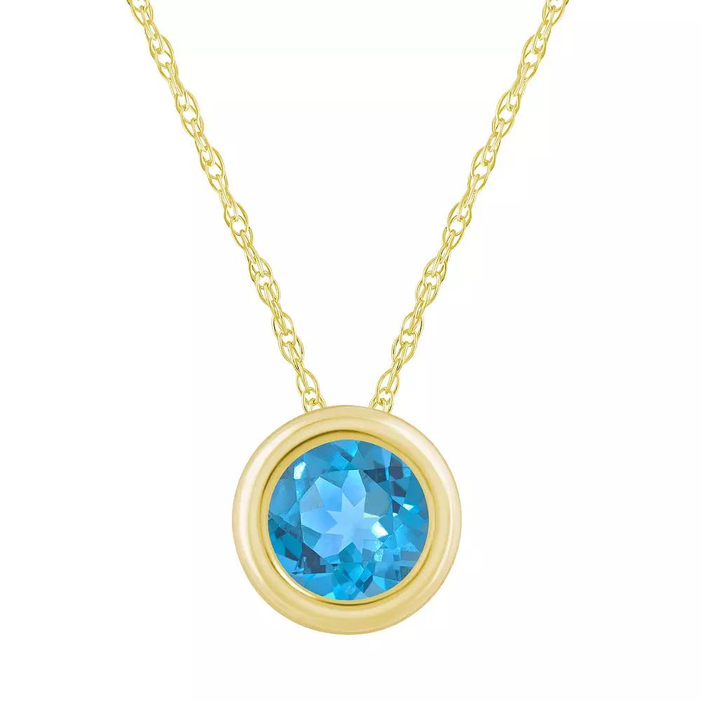 Celebration Gems 10k Gold 5 mm Round Gemstone Pendant Necklace, Women's, Size: 18", Blue Topaz Product Image