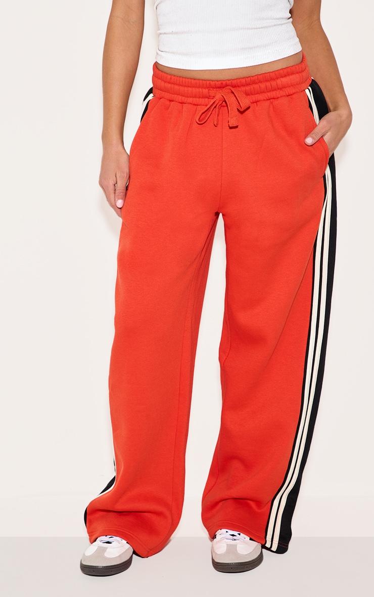  Red Contrast Stripe Detail Wide Leg Sweatpants Product Image