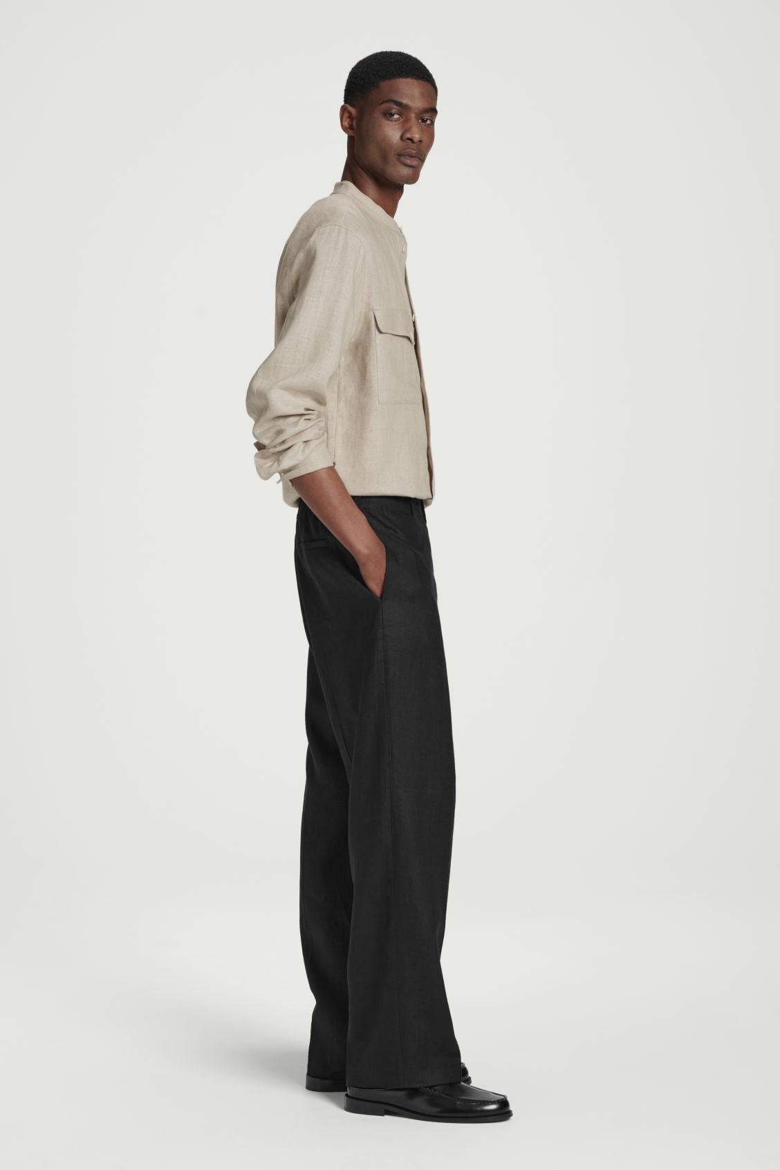 ELASTICATED LINEN STRAIGHT-LEG PANTS Product Image