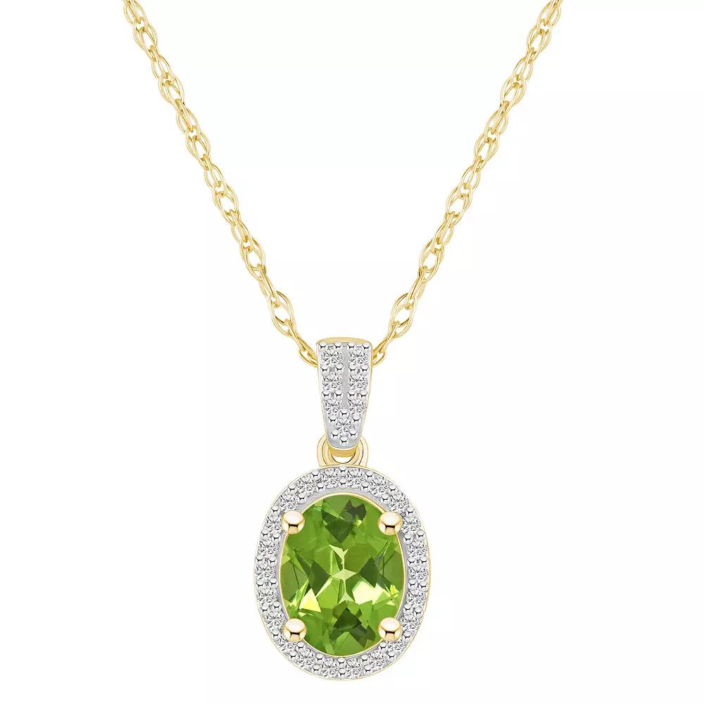 Celebration Gems 10k Gold Oval Gemstone & Lab-Created White Sapphire Halo Pendant Necklace, Women's, Size: 18", Peridot Product Image
