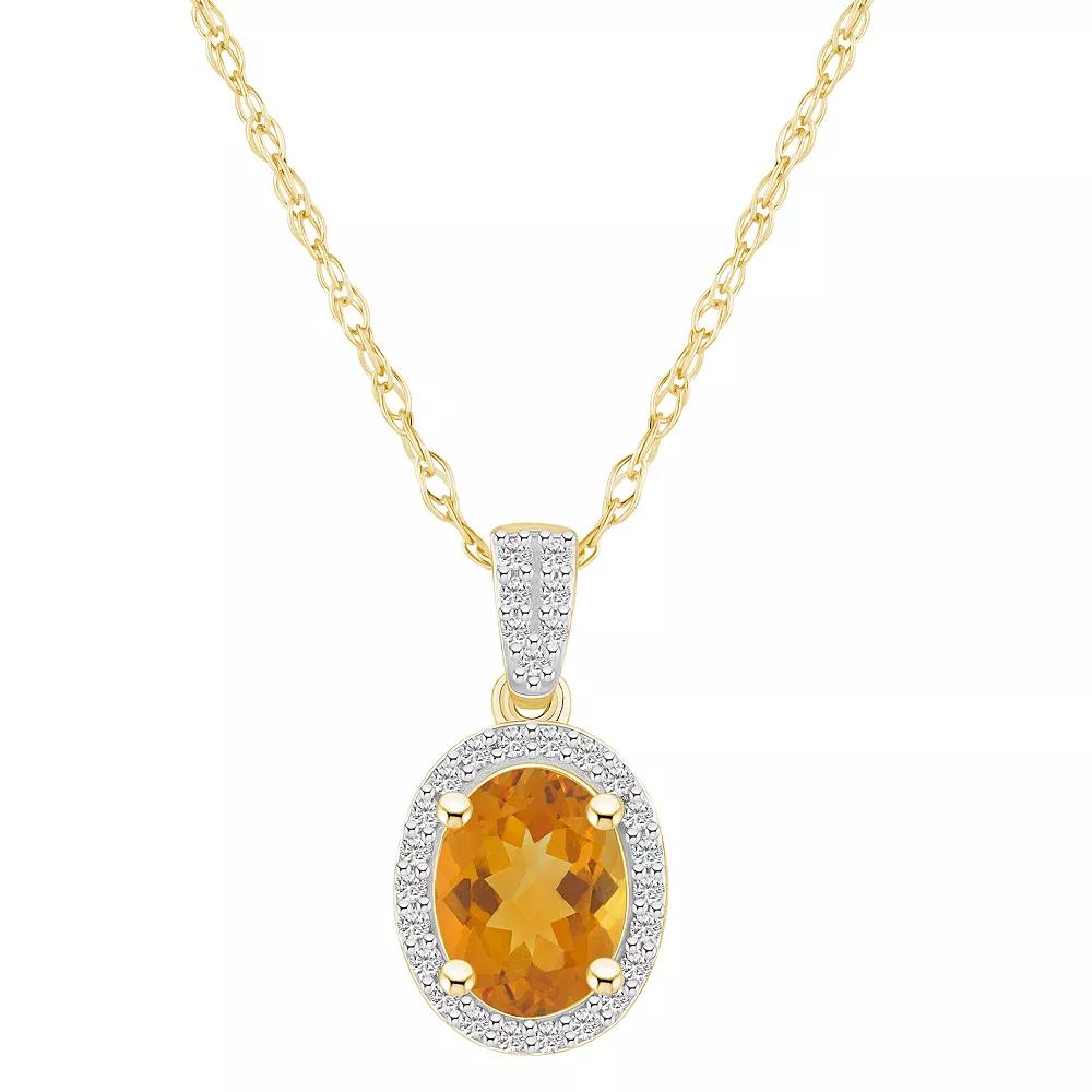Celebration Gems 10k Gold Oval Gemstone & Lab-Created White Sapphire Halo Pendant Necklace, Women's, Size: 18", Citrine Product Image