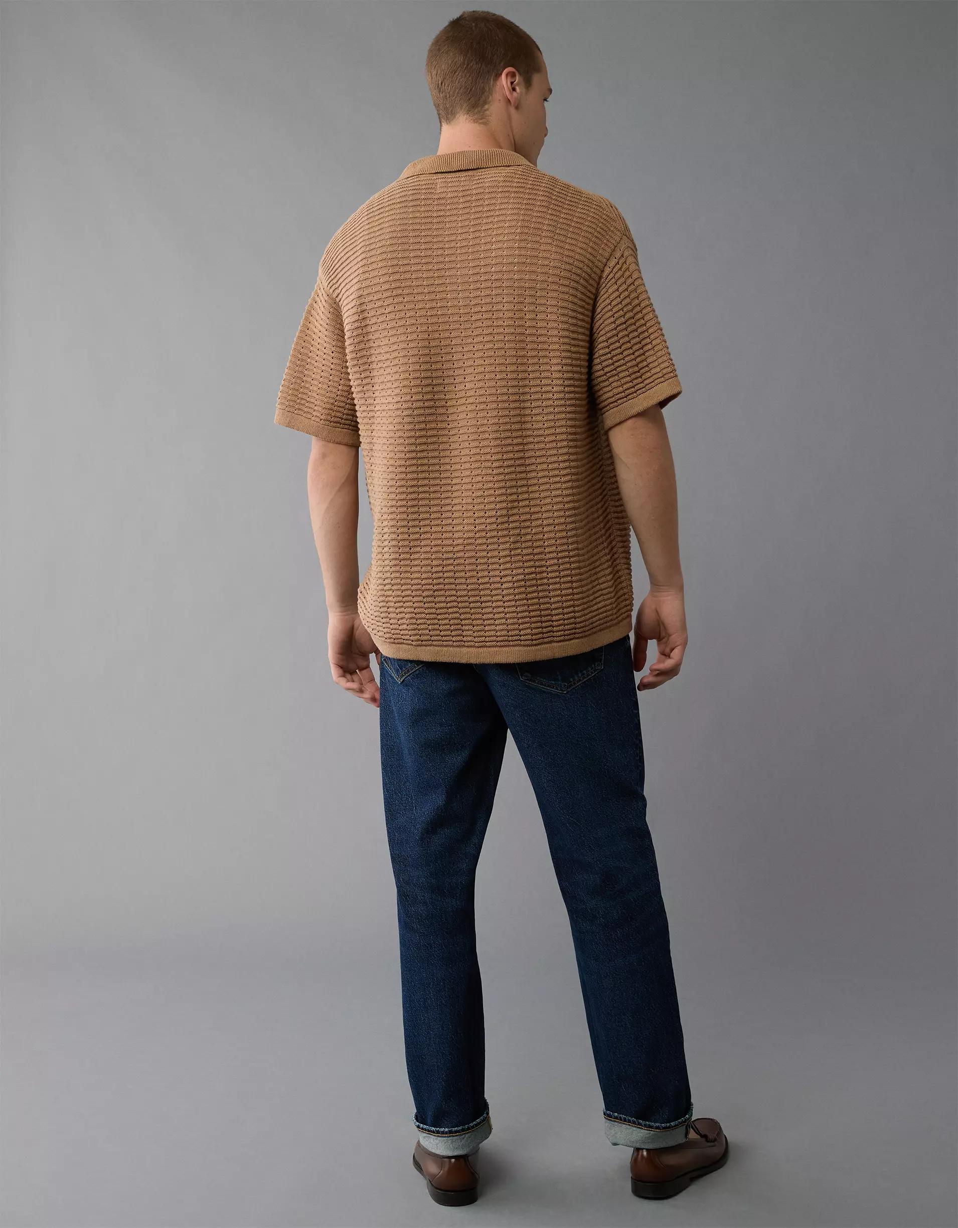 AE Weekend Textured Button-Up Sweater Polo Shirt Product Image