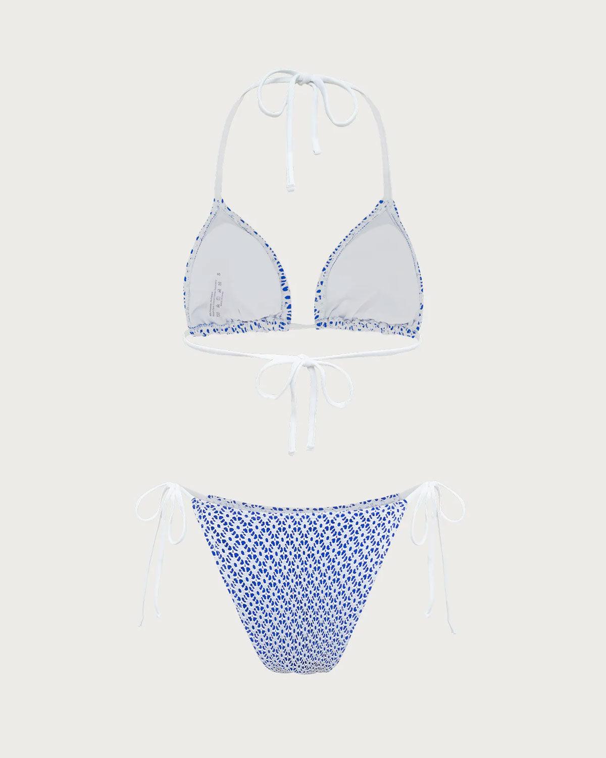 Blue Geometric Triangle Drawstring Bikini Set Product Image