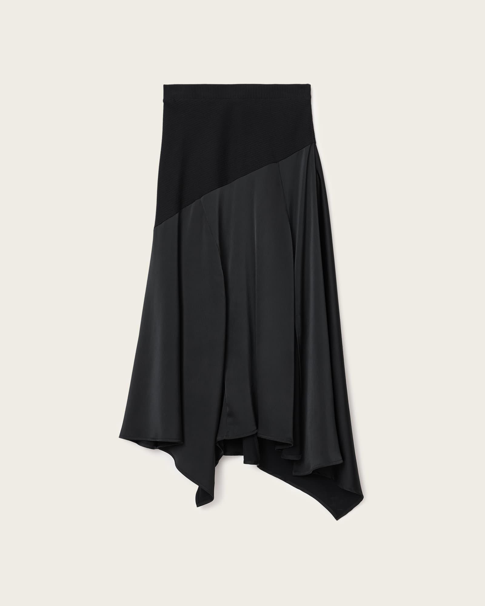 Pia Satin Asymmetric Maxi Skirt Black | ALLSAINTS US Product Image