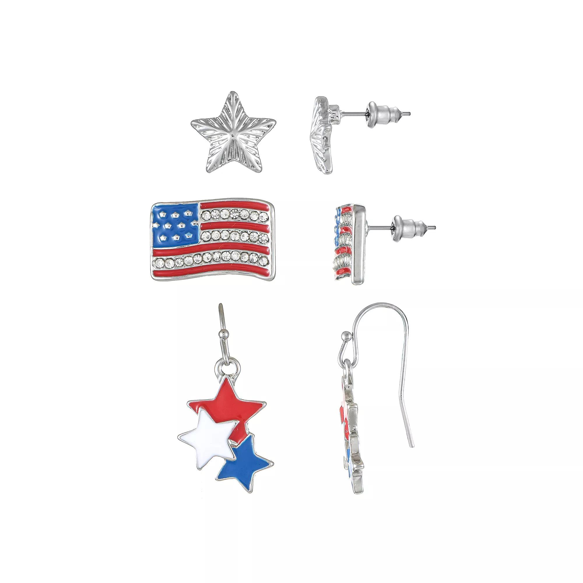 Celebrate Together™ 3-Piece Silver Tone Red, White & Blue July 4th Earring Set, Women's, Multi Product Image