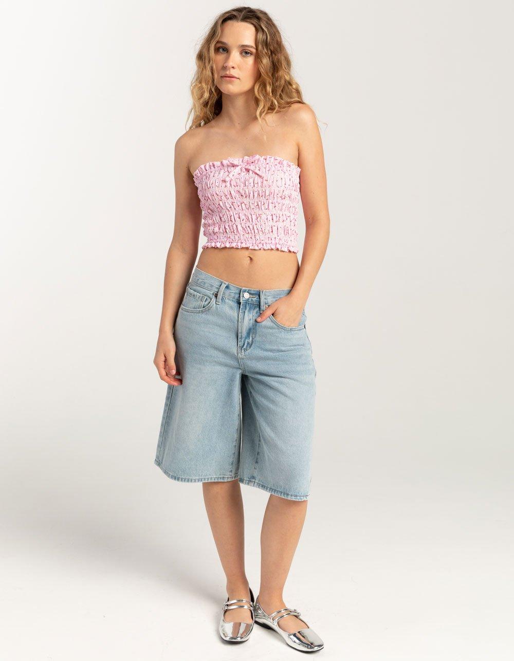 FULL TILT Ditsy Stripe Smocked Womens Tube Top - PINK Product Image