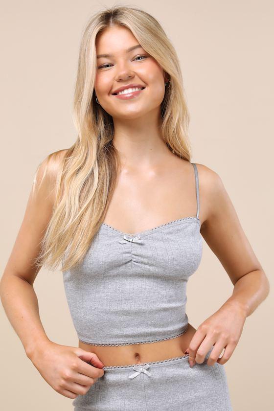 Devony Grey Pointelle Knit Two-Piece Pajama Set Product Image