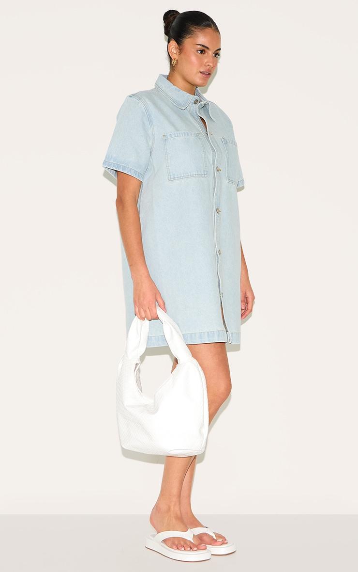 Plus Light Blue Contrast Stitch Denim Shirt Dress Product Image