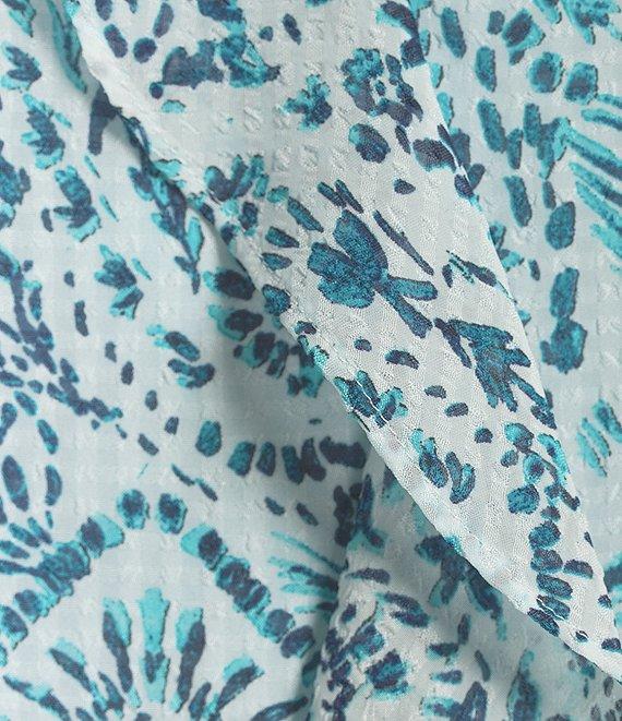 Investments Riley Woven Soft Blue Paisley Cascading Ruffle V-Neck 3/4 Sleeve Top Product Image
