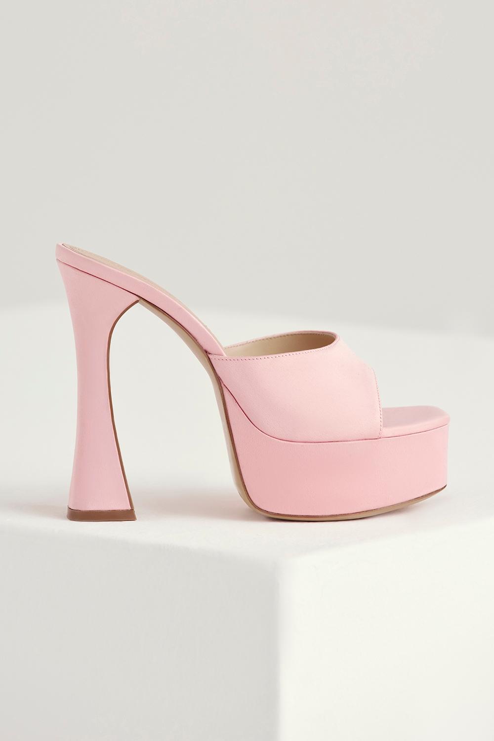 Alessandra  pink satin platform mules - sale Product Image