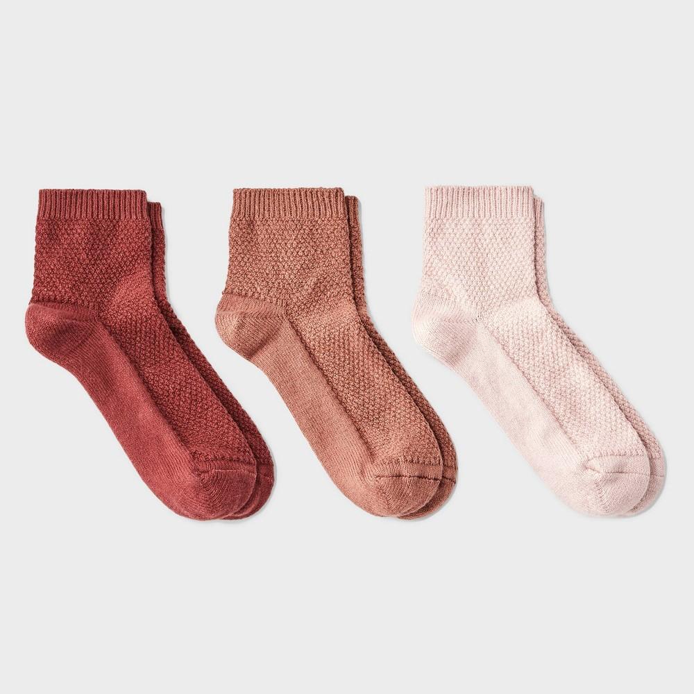 Women's Textured Stitch 3pk Ankle Socks - Universal Thread™ Pink/Brown/Burgundy 4-10: Tagless, Knit Product Image
