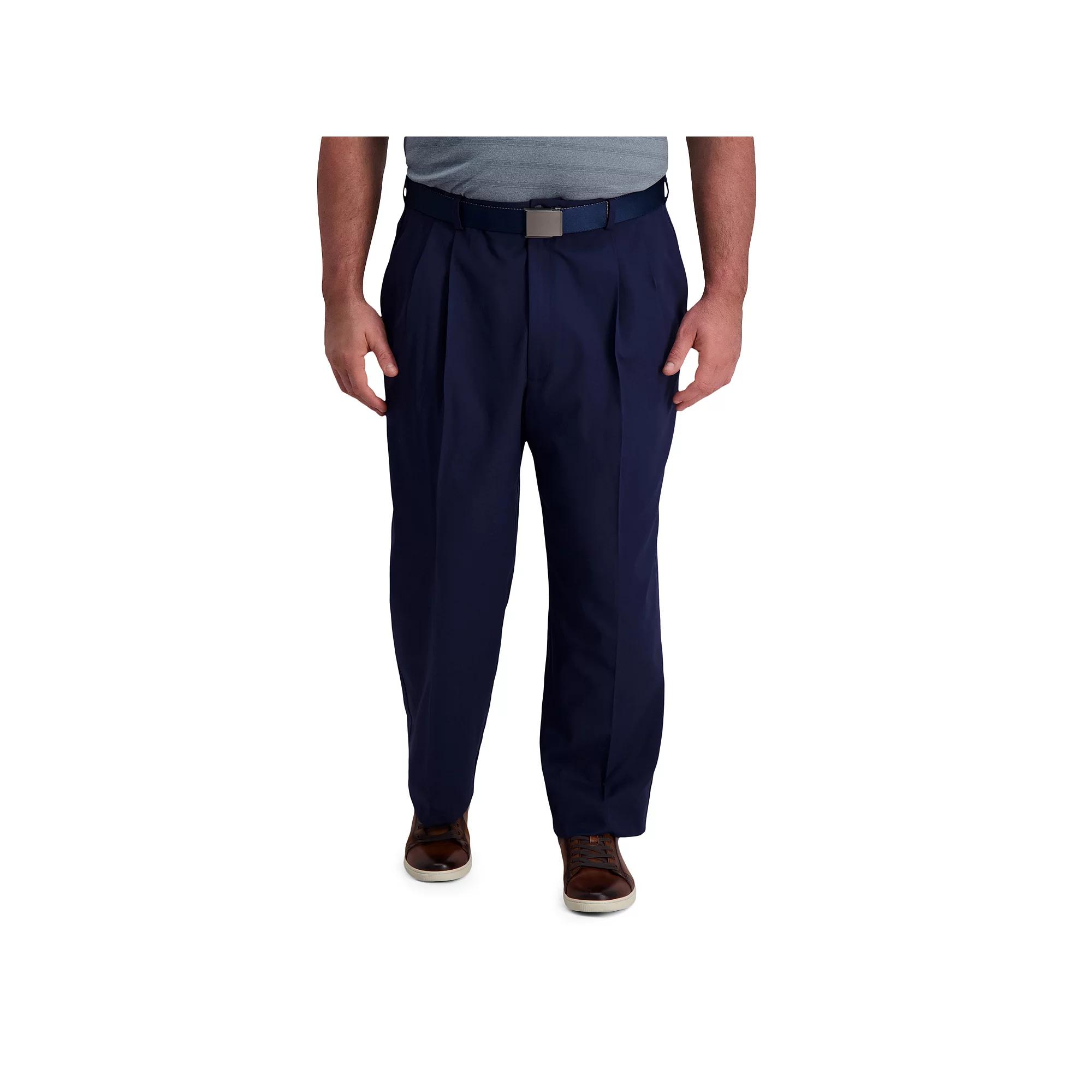 Big & Tall Haggar Cool Right Classic-Fit Pleated Performance Flex Pants, Mens Black Product Image