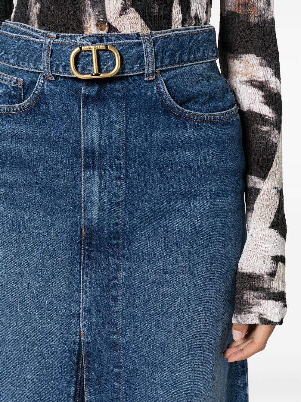 belted midi denim skirt Product Image