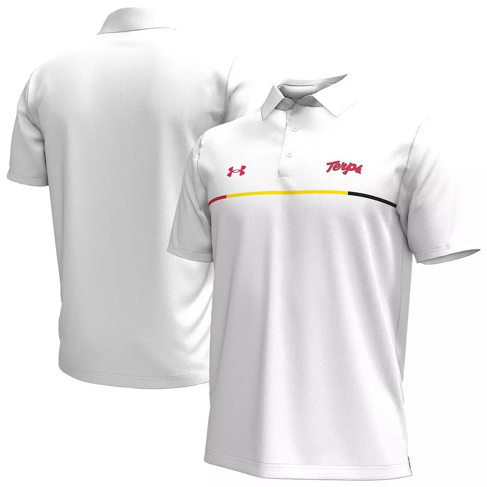 Men's Under Armour White Maryland Terrapins Playoff Chest Stripe Performance Polo,  Product Image