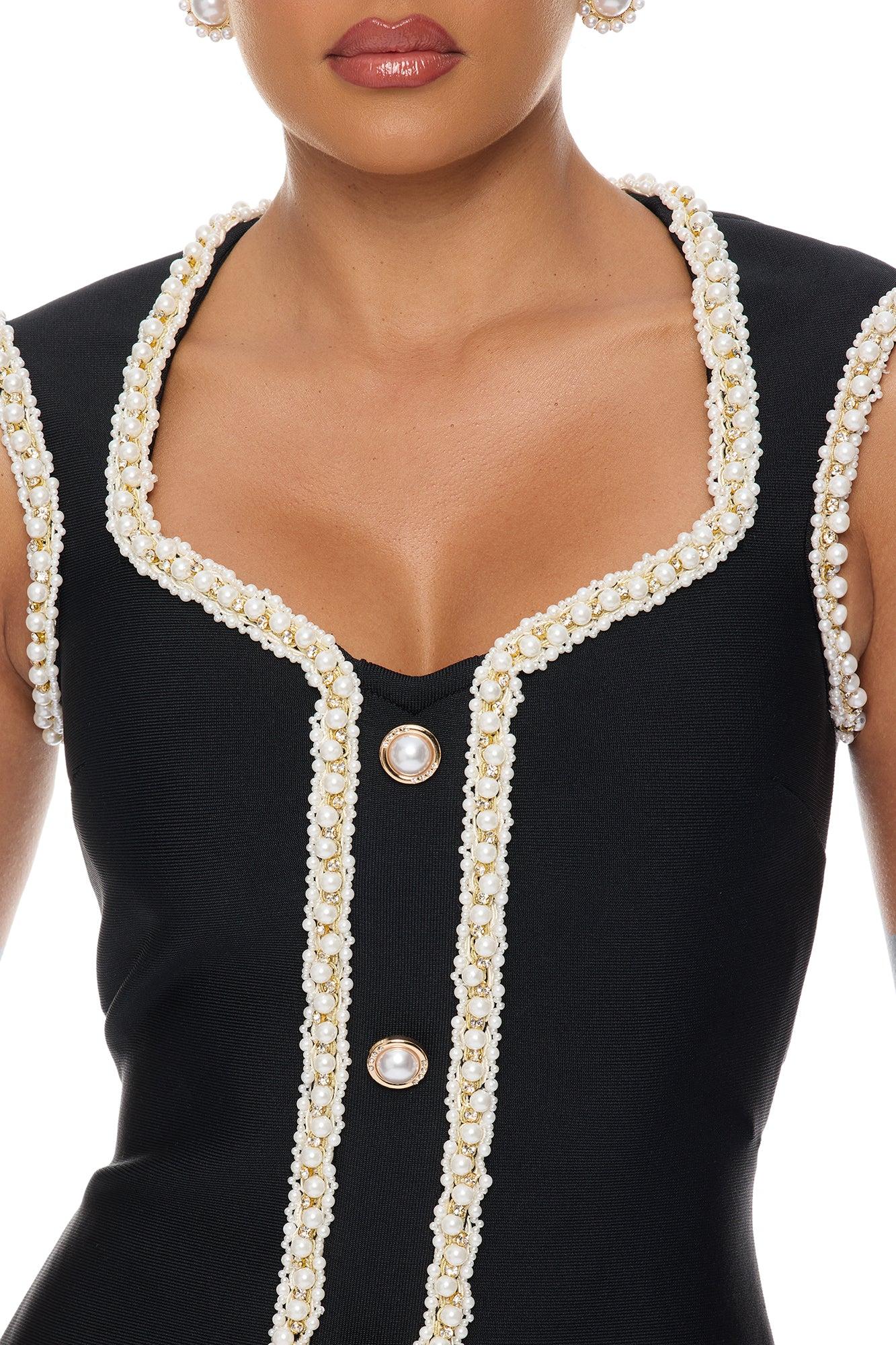 Victoria Pearl Trim Bandage Mini Dress - Black Female Product Image
