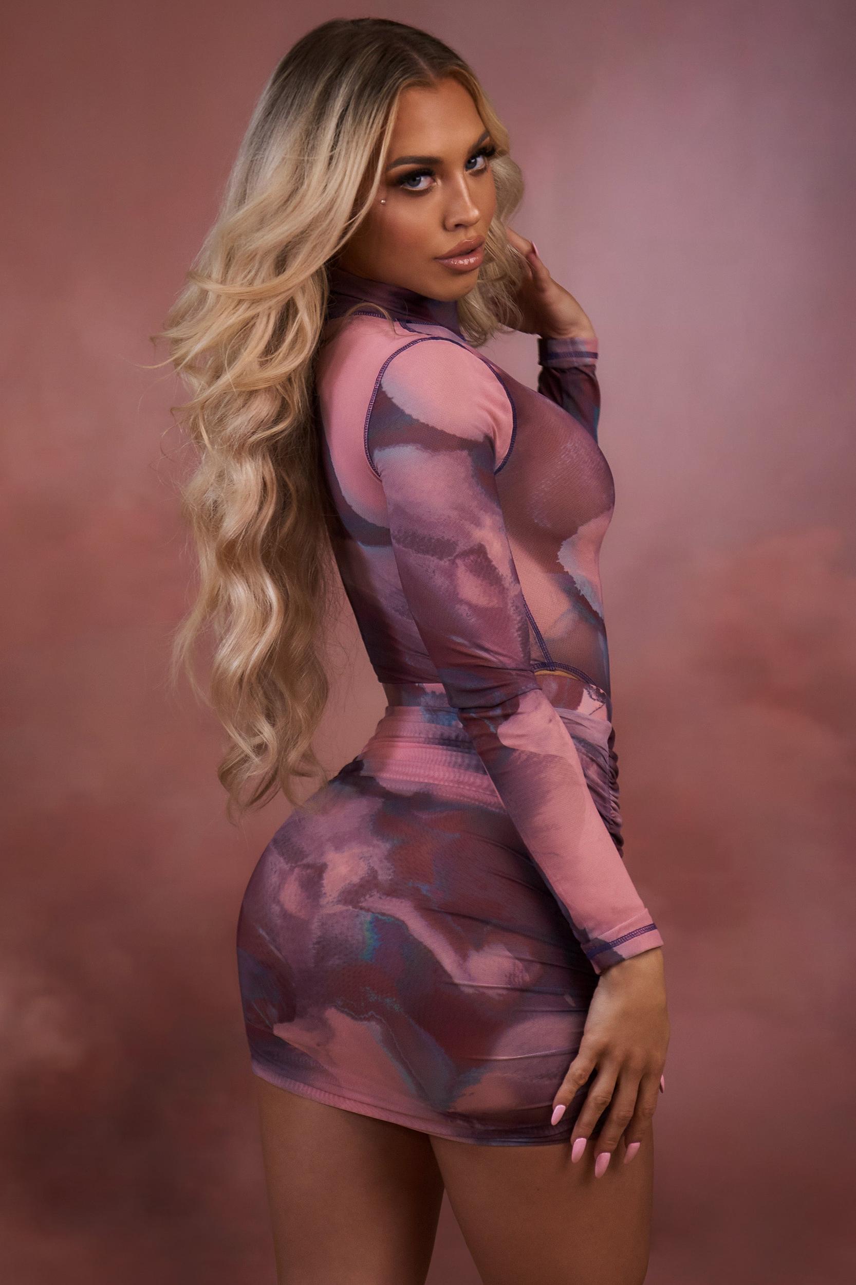 High Neck Long Sleeve Mesh Bodysuit in Blush Product Image