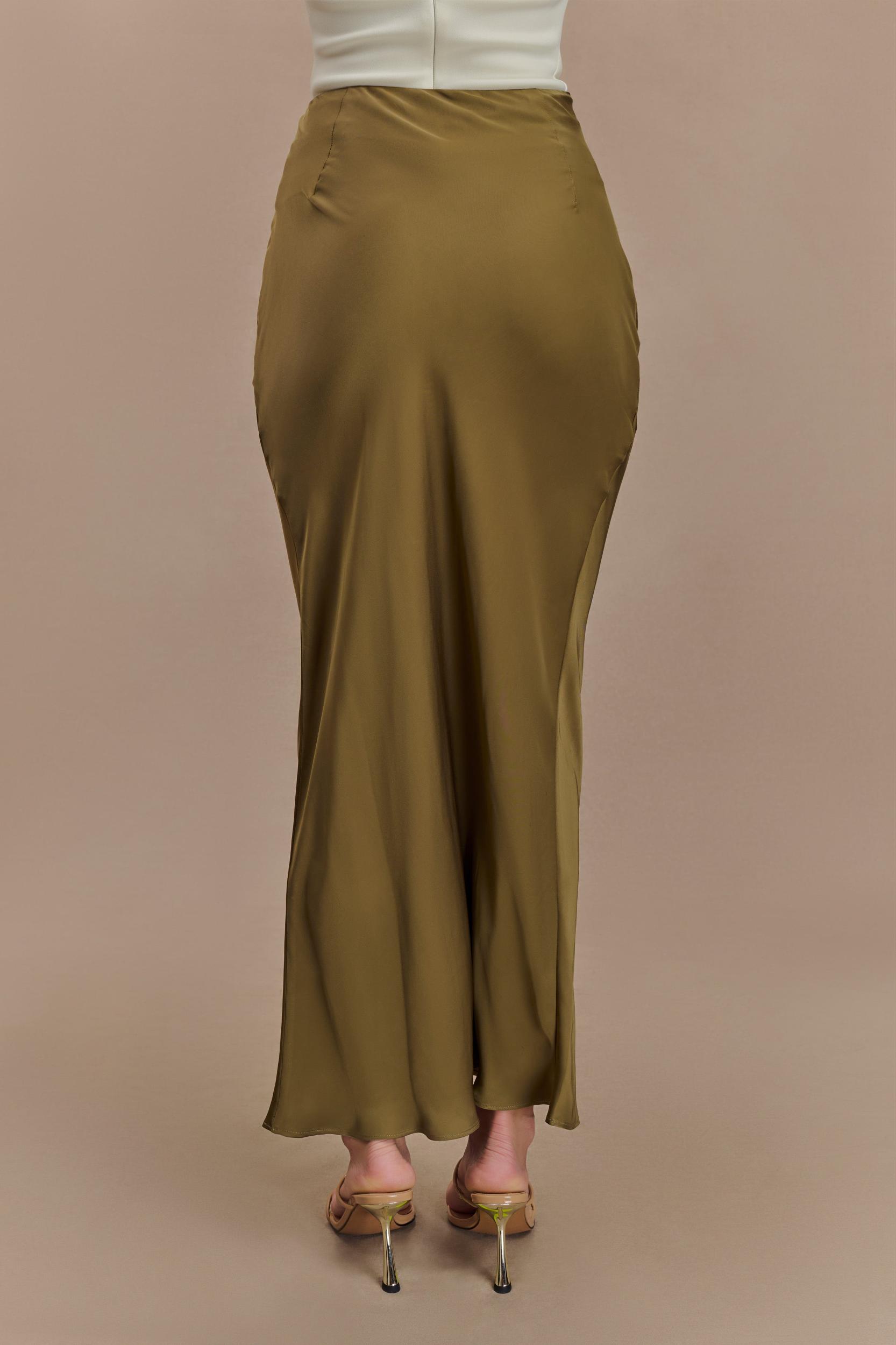 Nicola Satin Asymmetric Maxi Skirt - Basil Product Image