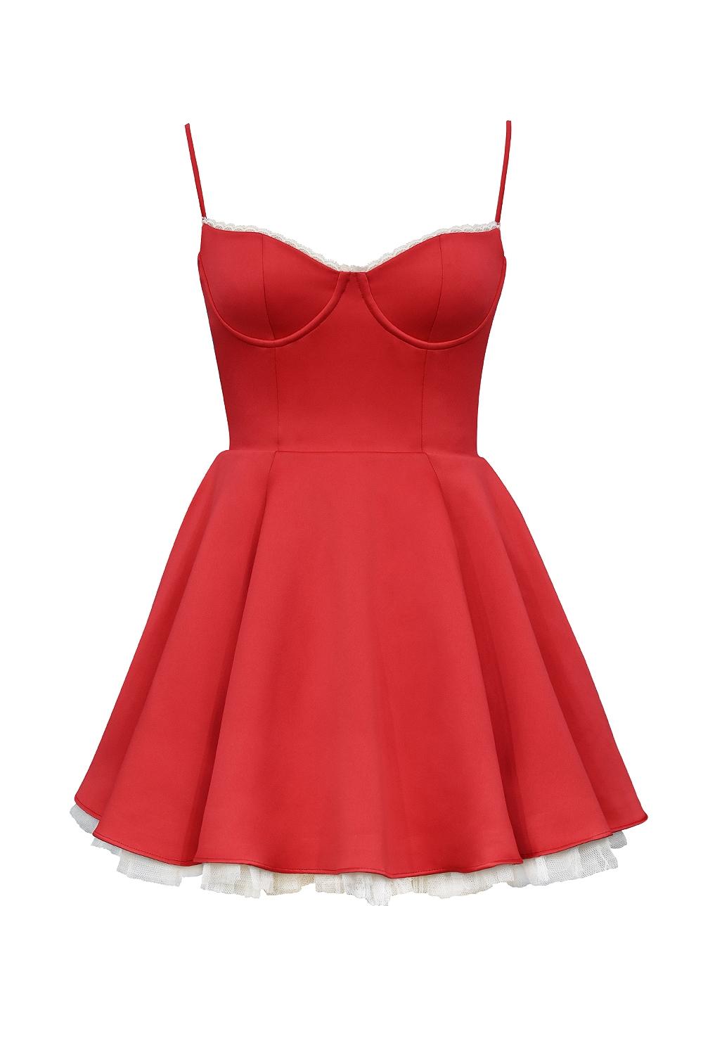 Minimoiselle  holly red satin tulle mini dress Product Image