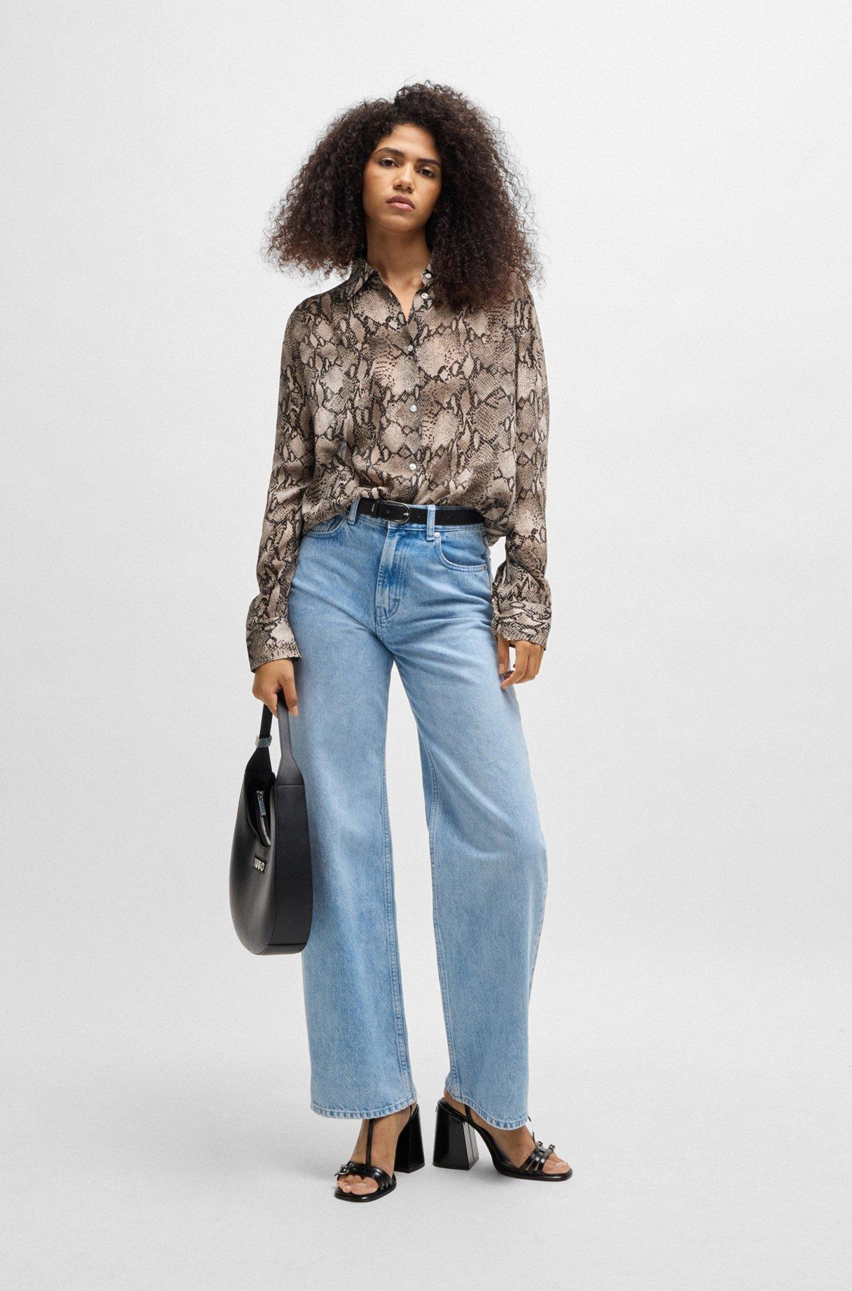 HUGO - Oversize-fit blouse in python-print crepe de Chine - Patterned Product Image