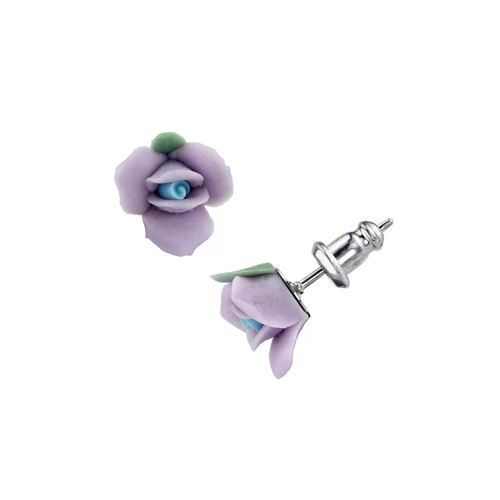 1928 Purple Porcelain Rose Stud Earrings, Women's Product Image