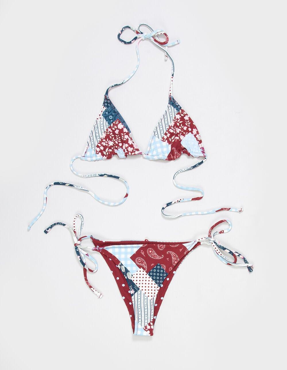 FULL TILT Textured Reversible Triangle Bikini Top - MULTI Product Image