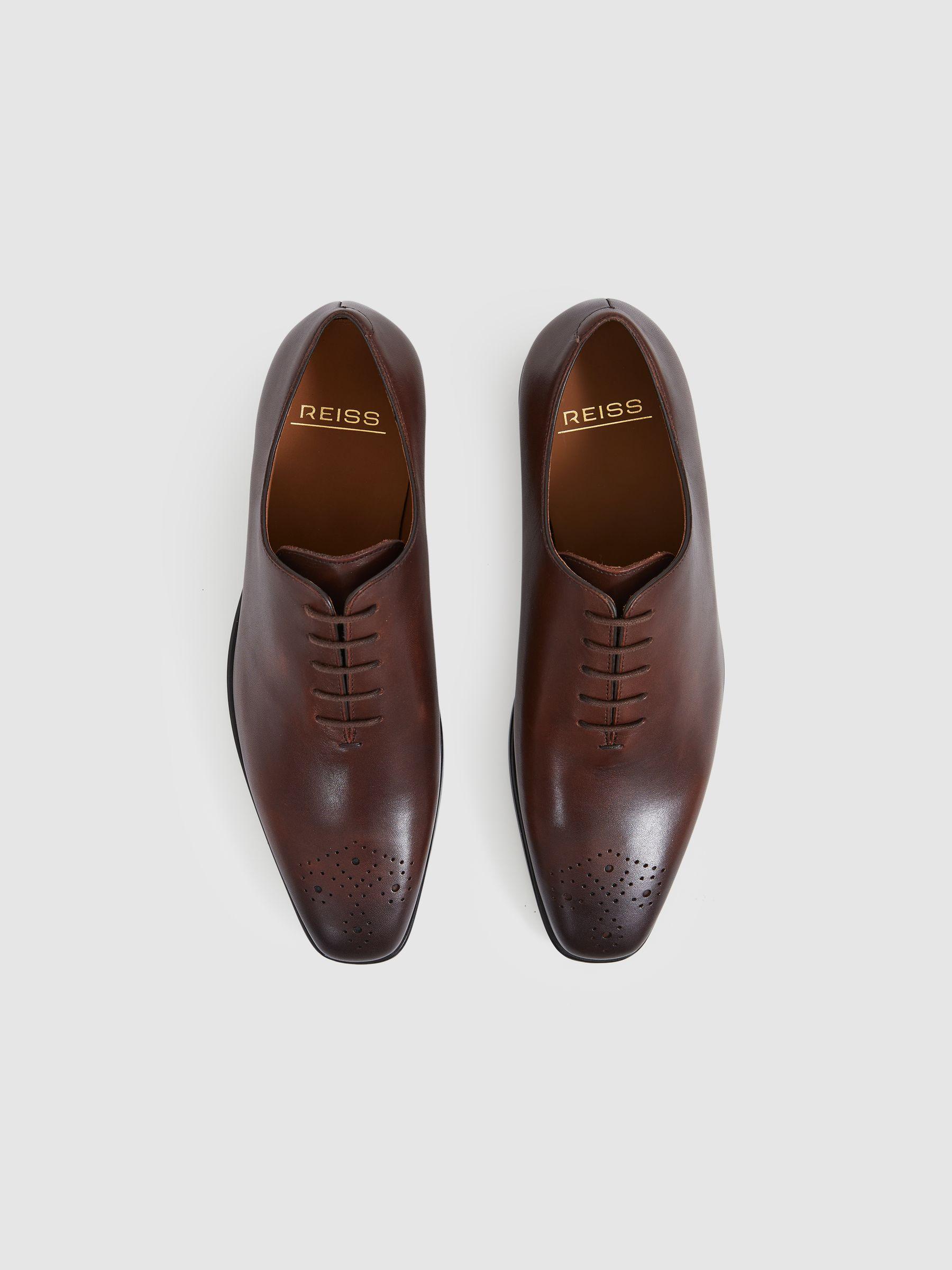 Leather Brogue Detail Lace-Up Shoes in Dark Tan Product Image