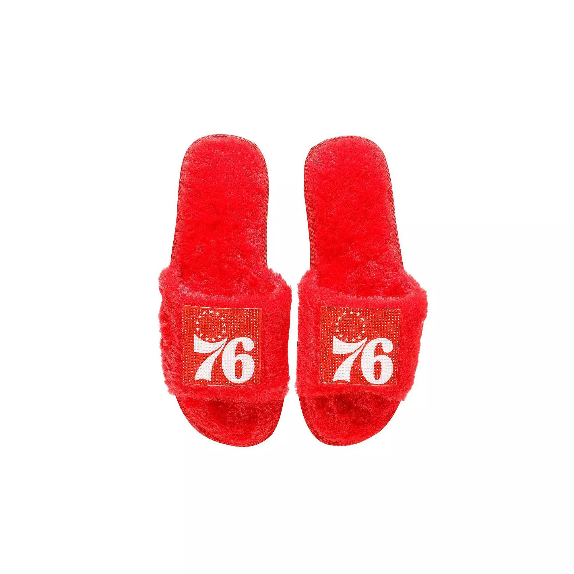 Women's FOCO Red Philadelphia 76ers Rhinestone Fuzzy Slippers,  Product Image