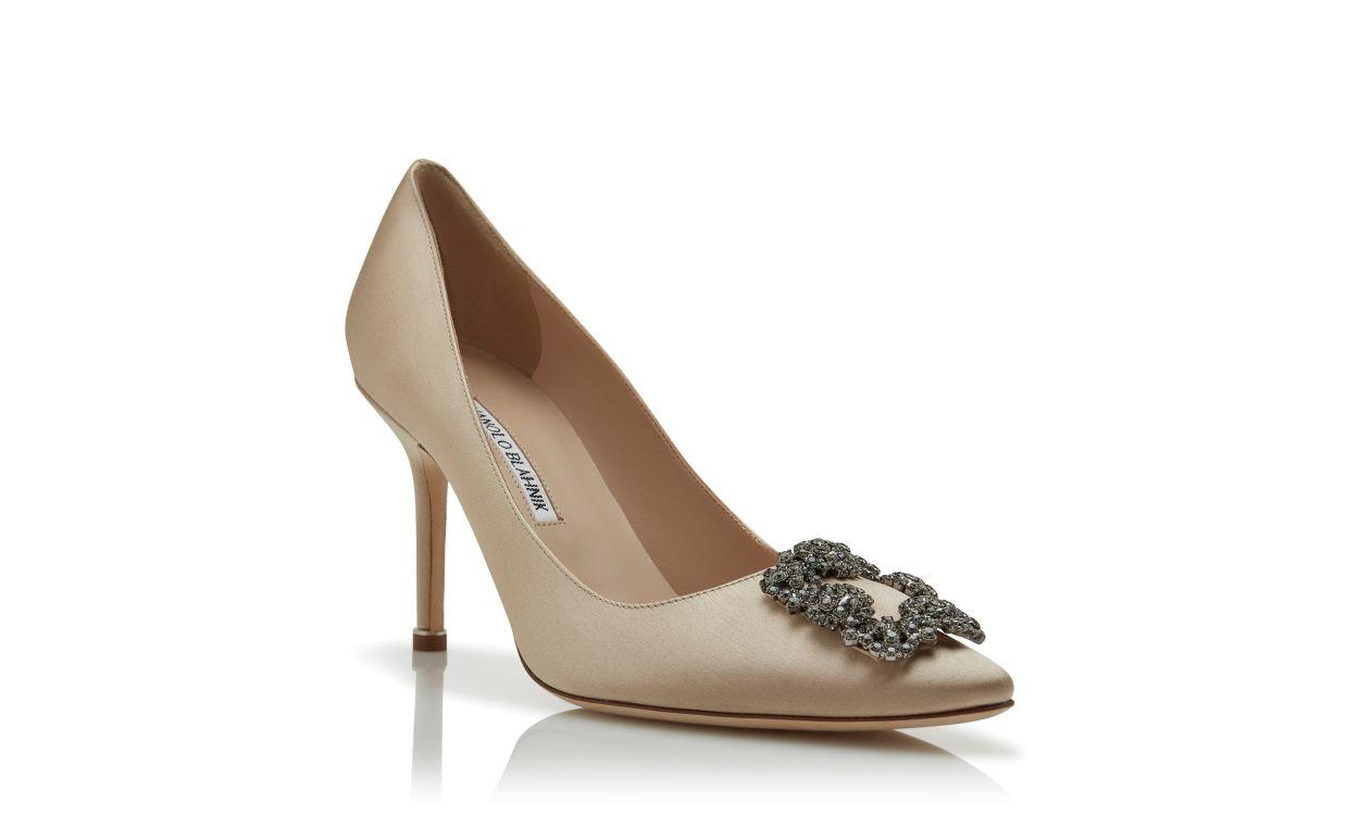 HANGISI 90 Light Beige Satin Jewel Buckle Pumps Product Image