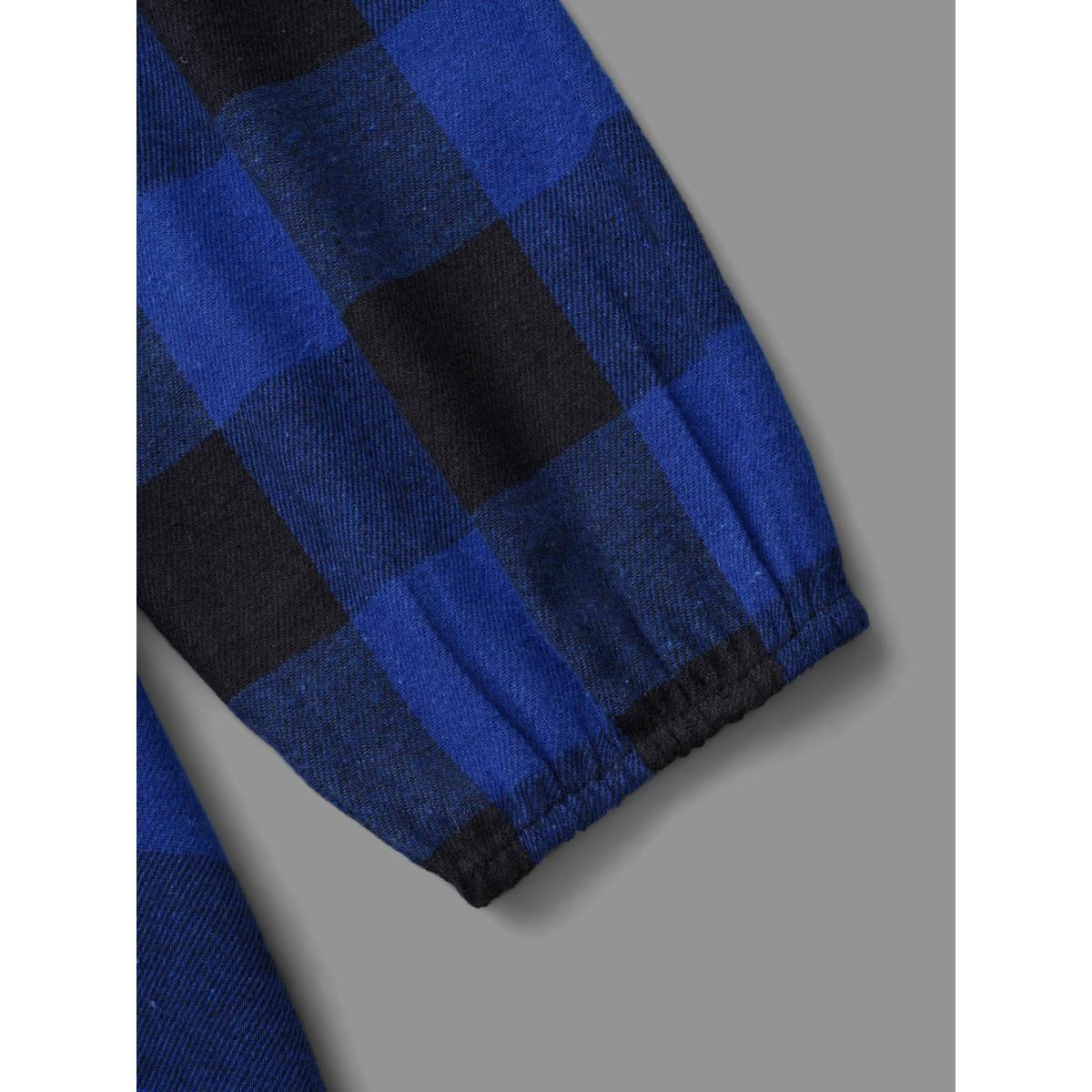 Plus Size Plaid Patch Pocket Belted Midi Dress DarkBlue Women Casual Belted Shirt collar Long Sleeve Curvy BloomChic 22-24/3X Product Image