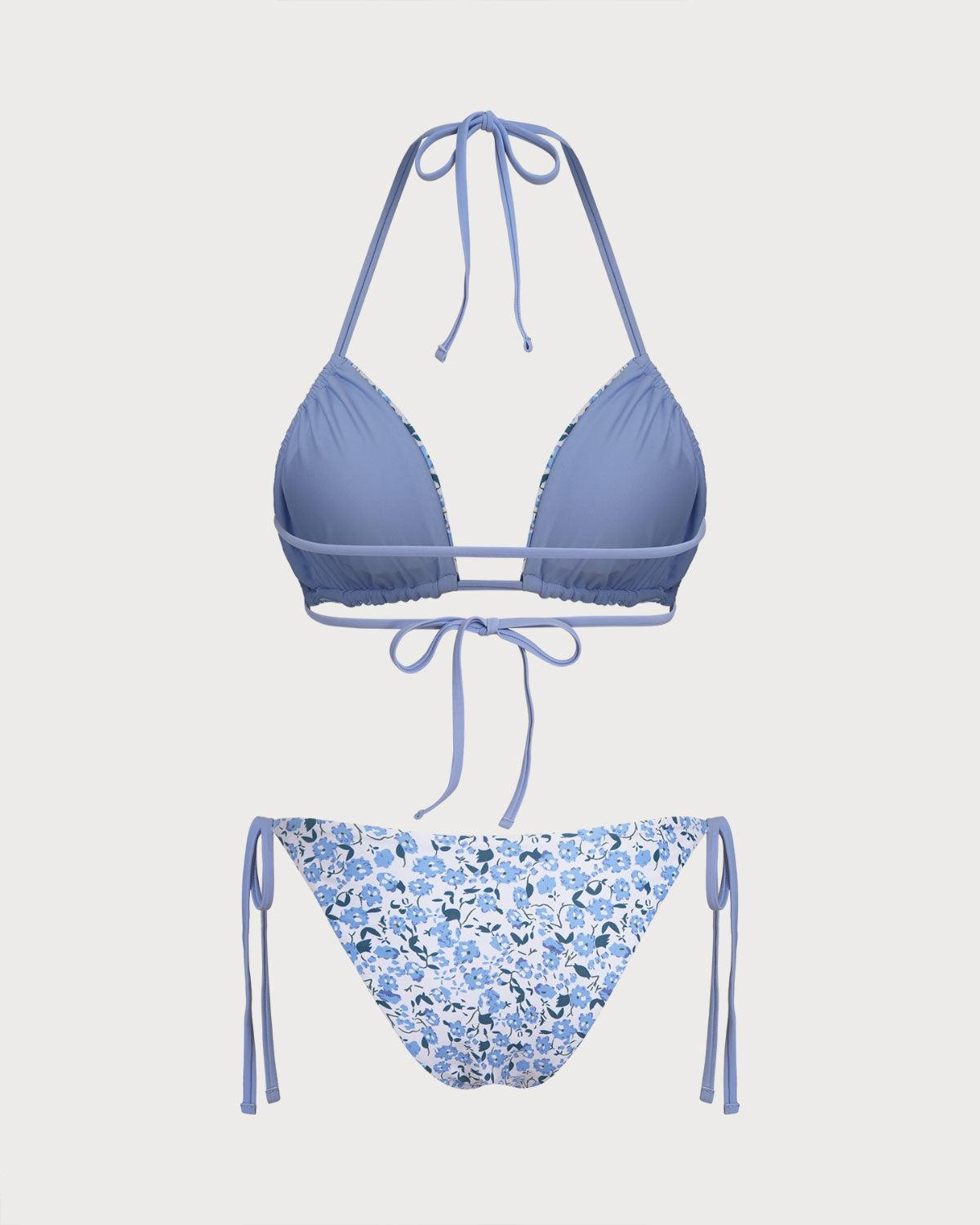 Blue Floral Triangle Bikini Set Product Image