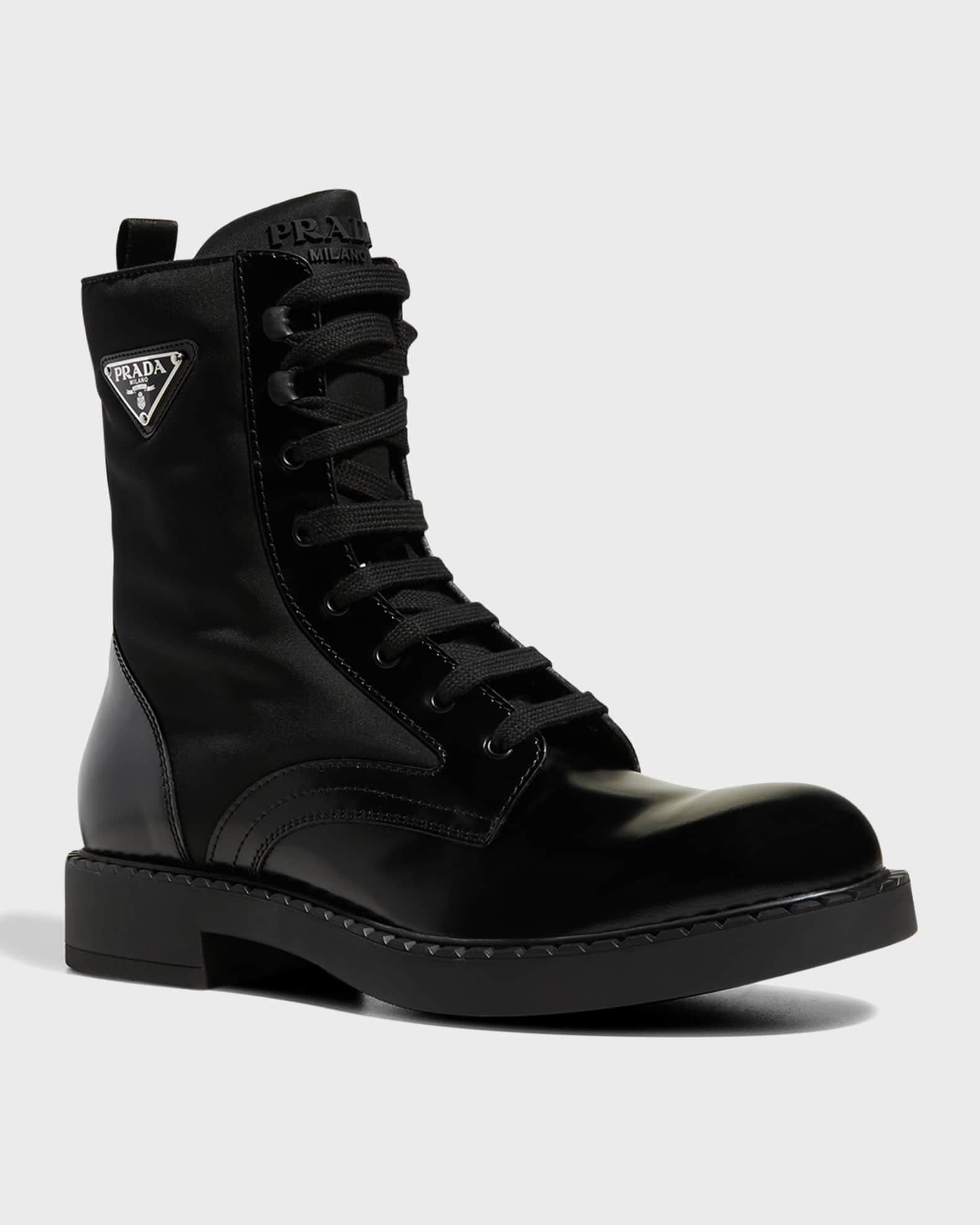 Men's Nylon & Leather Triangle Logo Combat Boots Product Image