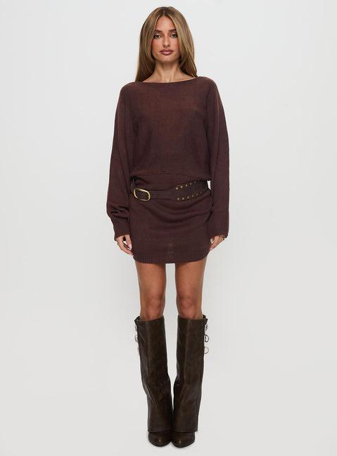 Bellamie Long Sleeve Mini Dress Chocolate Product Image