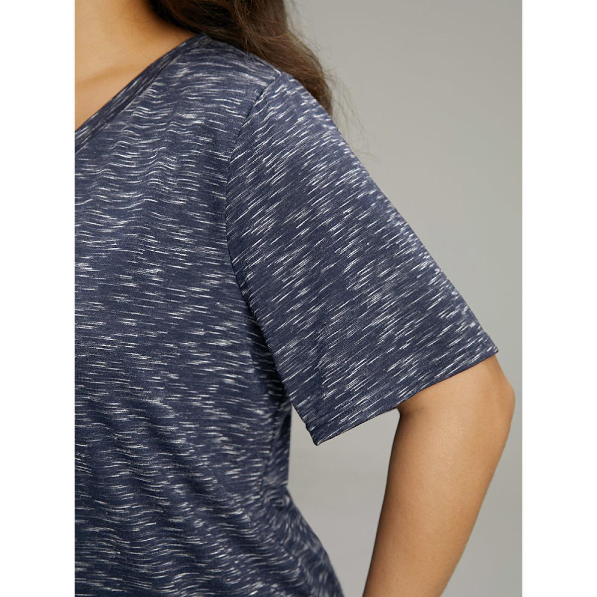 Plus Size Heather Split Side Basic T-shirt Indigo Women Casual Texture Plain V-neck Dailywear T-shirts BloomChic 26/4X Product Image