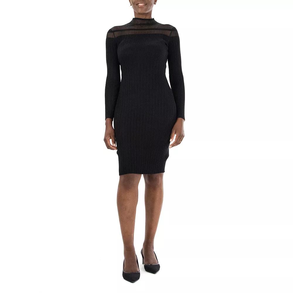 Women's Nina Leonard Mockneck Long Sleeve Midi Sweater Dress,  Product Image