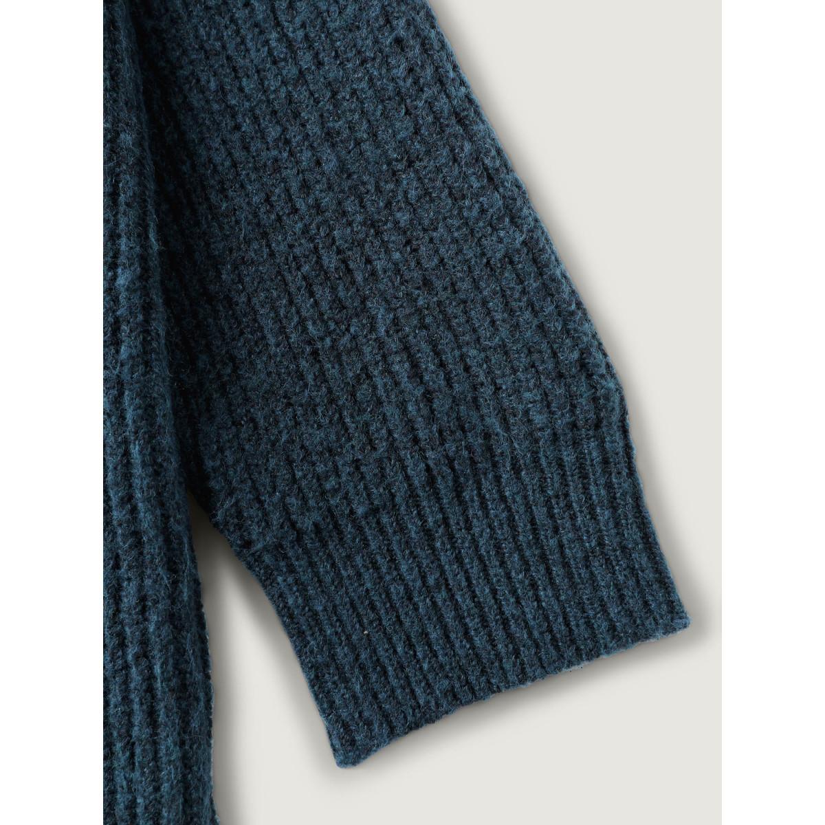 Plus Size Supersoft Half-Button Placket Textured Solid Pullover Indigo Women Leisure Loose Long Sleeve Round Neck Casual Pullovers BloomChic 30/6X Product Image