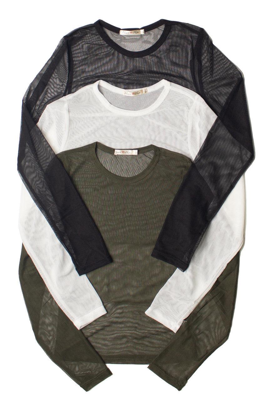 Mesh Crew Neck Long Sleeve Top Product Image