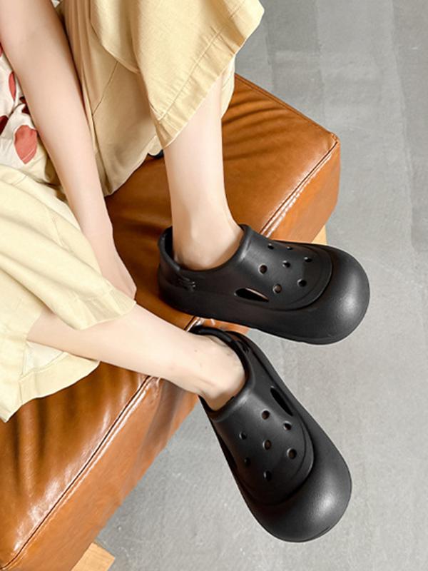 Hollow Round Cut Solid Color Crocs Platform Shoes Sandals Product Image